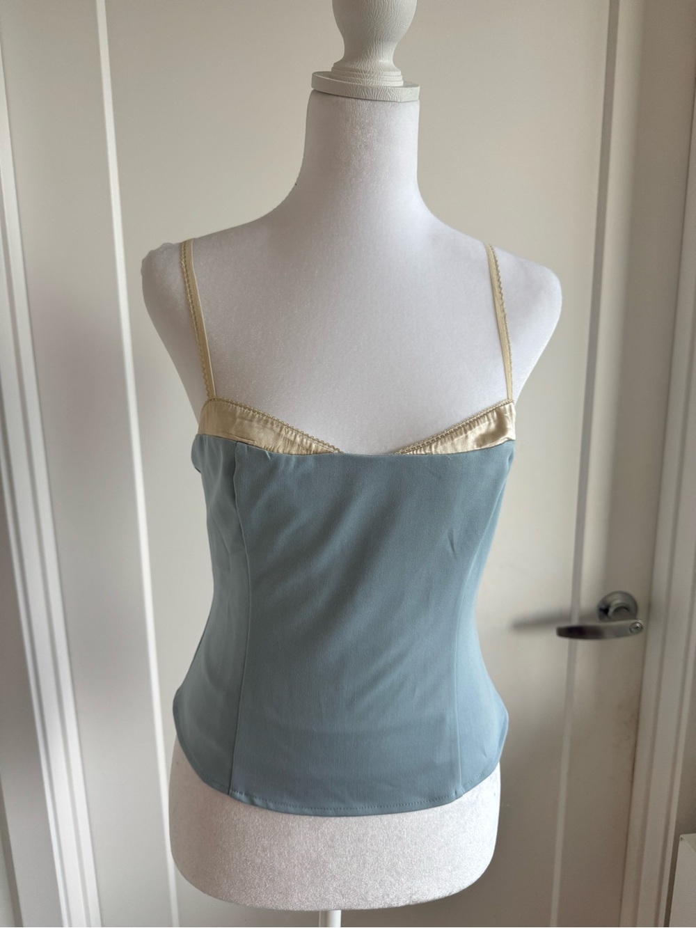Reformation Satin-Trim Light Blue Cami Top
